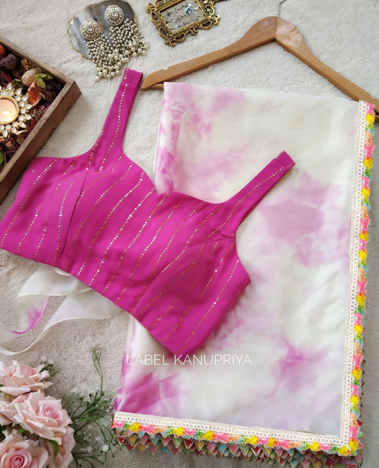 Pink Organza saree with Art silk Blouse