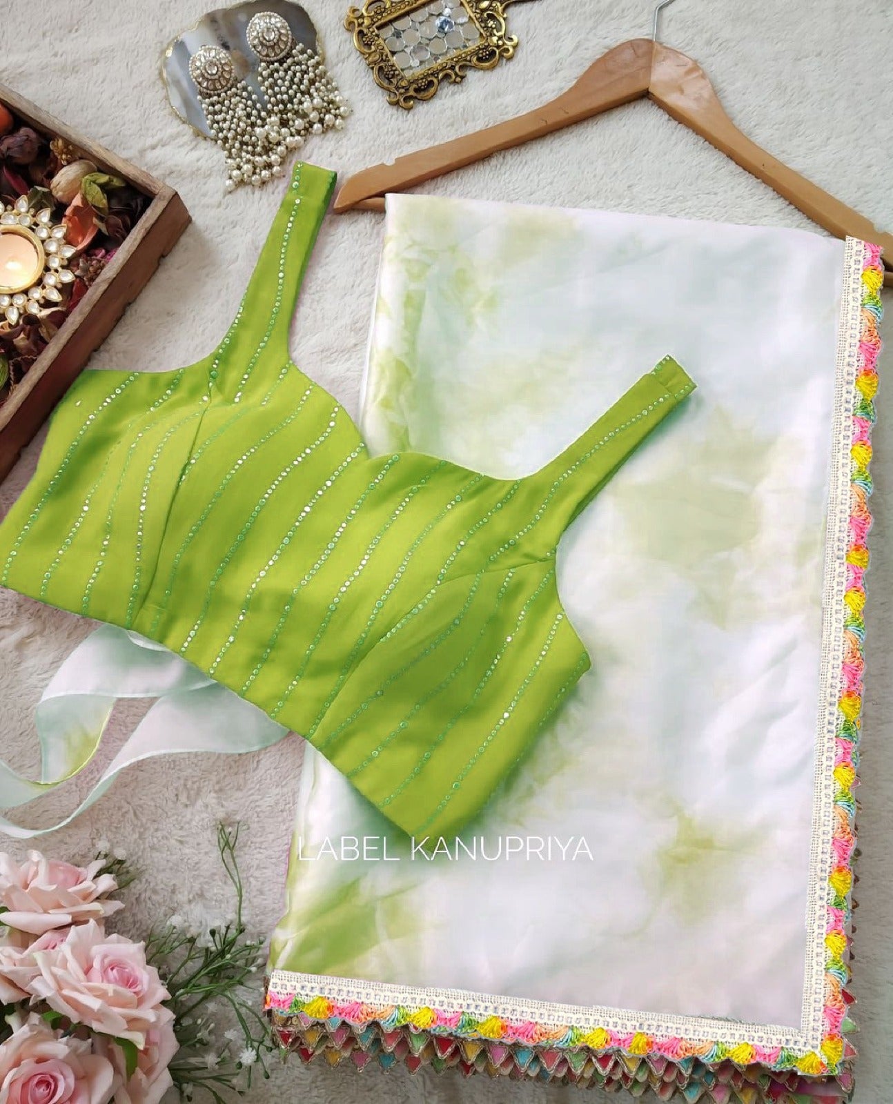 Green Organza saree with Art silk Blouse
