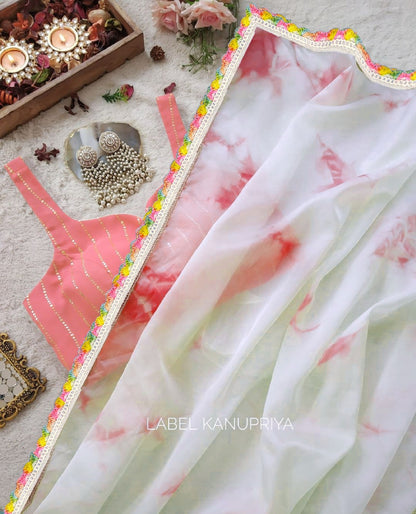 Orange Organza saree with Art silk Blouse