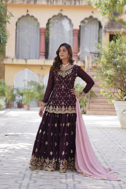 Elegant Faux Blooming Kurti Plazo Set with Embroidered Dupatta