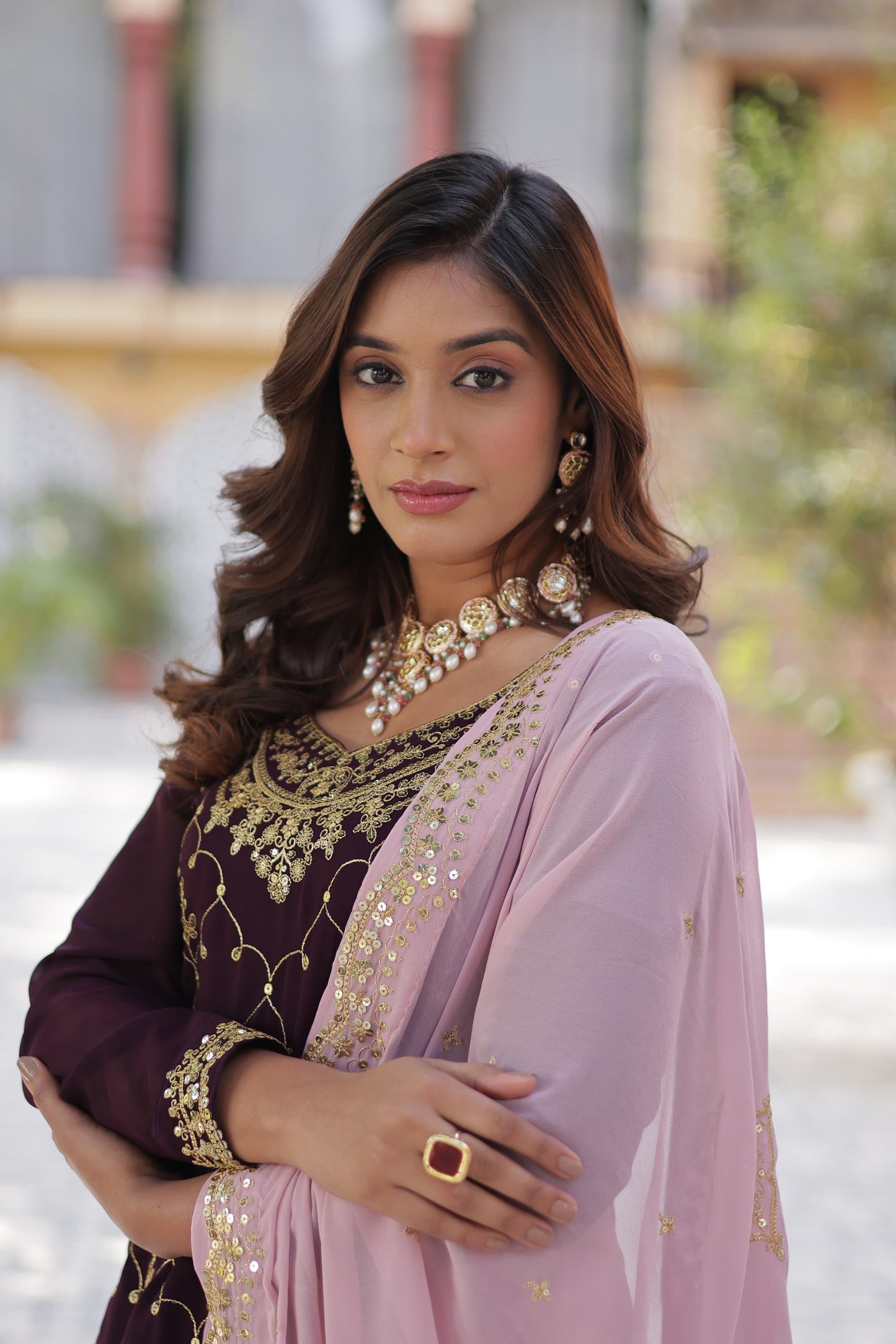 Elegant Faux Blooming Kurti Plazo Set with Embroidered Dupatta