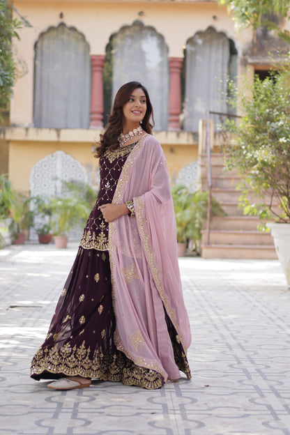 Elegant Faux Blooming Kurti Plazo Set with Embroidered Dupatta