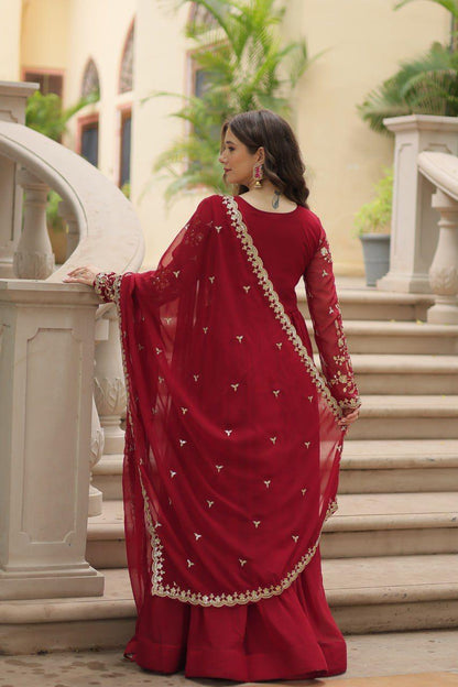 Premium Faux Blooming Maroon Gown with Dupatta