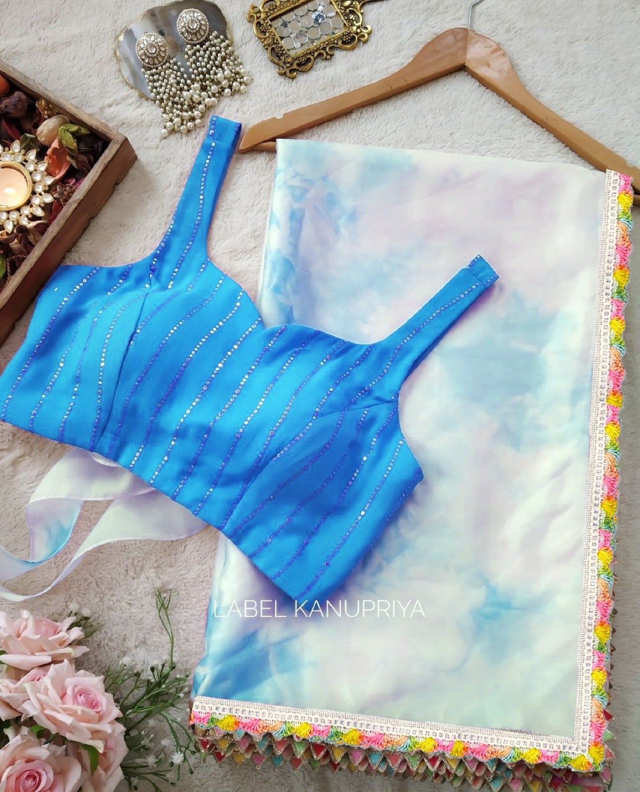 Blue Organza saree with Art silk Blouse